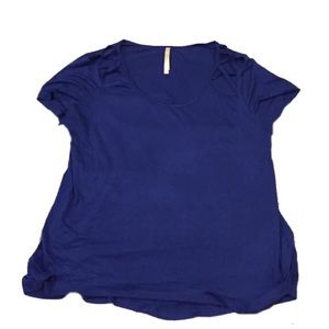 Blur shirt with criss cross on shoulders